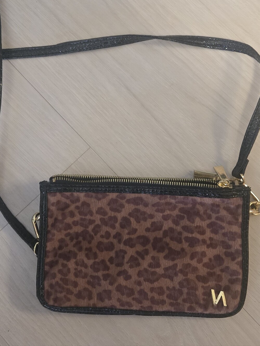 Leopard Print Crossbody Bag with Black Trim